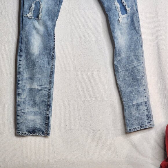 AHP Another Hype Piece Blue Denim Distressed Acid Wash Stretch Skinny Jean 36x34 - Picture 5 of 16